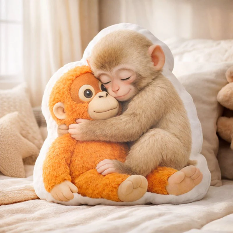 Cute Punch Monkey Faux Fur Custom Shaped Pillow, Viral Baby Monkey, Animal Lover Gift
