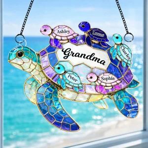 Mom Grandma Sea Turtle - Personalized Suncatcher Ornament - Mother's Day Gift For Her