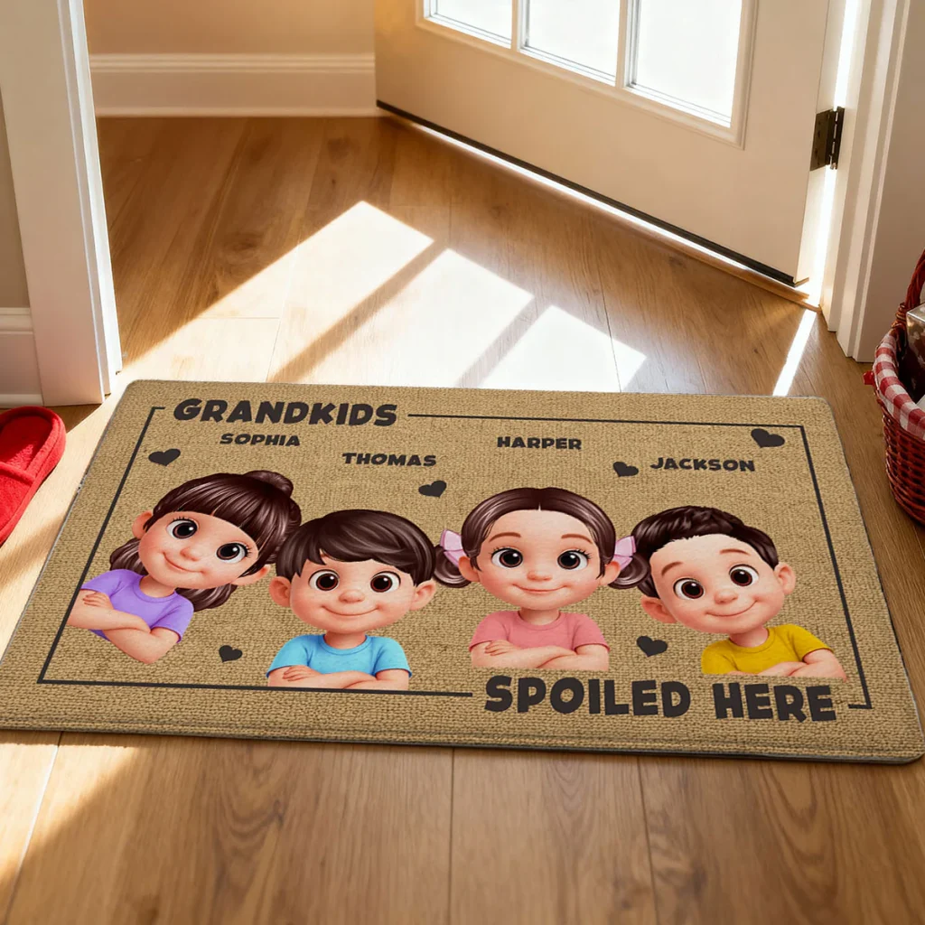 Grandkids Spoiled Here - Personalized Doormat - Mother's Day Gift For Grandma, Gift For Grandparents