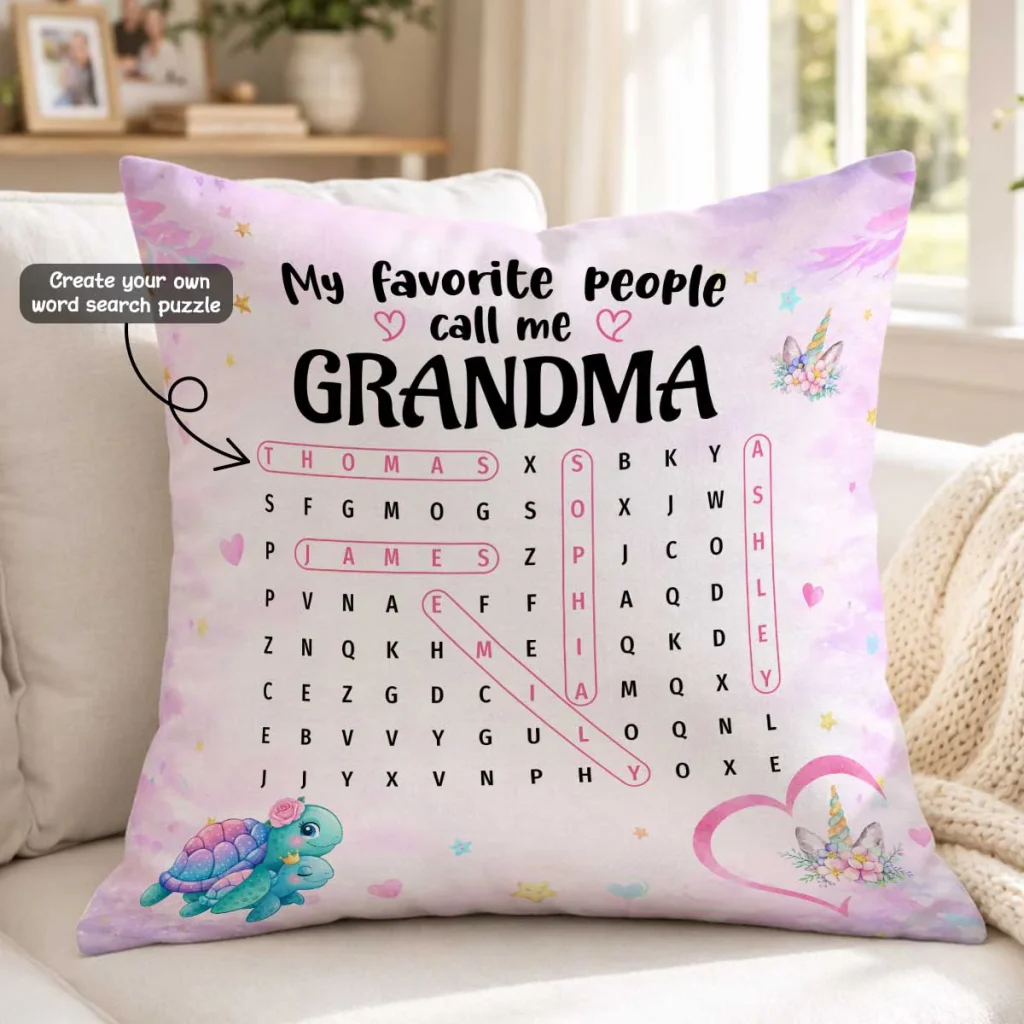 My Favorite People Call Me Grandma Word Search Puzzle - Personalized Pillow - Heartfelt Gift For Grandma