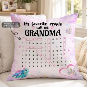 My Favorite People Call Me Grandma Word Search Puzzle - Personalized Pillow - Heartfelt Gift For Grandma