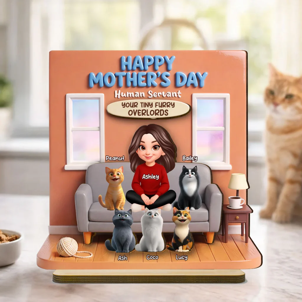 Happy Mother's Day Human Servant - Personalized 2-layered Wooden Plaque - Gift For Cat Moms