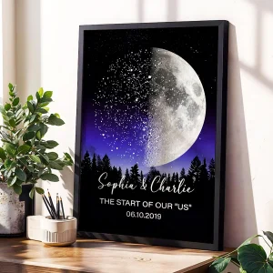Custom Moon Phase & Star Map By Date - Personalized Poster - Heartfelt Anniversary Gift, Valentine's Day Gift For Her, For Him