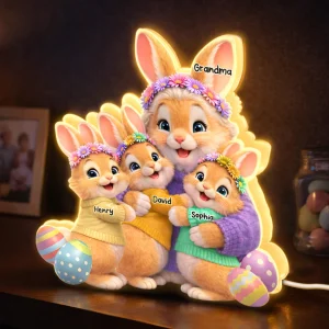 Bunny Easter Grandma With Grandkids' Names - Personalized Light Box - Easter Decor For Grandma