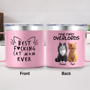 Best Fcking Cat Mom Ever Cartoon Cats - Personalized Stainless Steel Tumbler With Handle - Mother's Day Gift For Cat Lovers