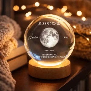 Unser Mond Zum Wunschdatum – Personalisierte Mondphase – Kristallkugel Nachtlicht – Jahrestagsgeschenk Für Sie & Ihn