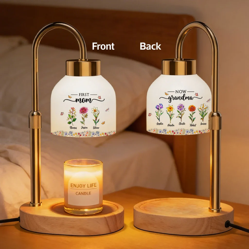 First Mom Now Grandma Custom Birth Flower - Personalized Candle Warmer Lamp - Heartfelt Mother's Day Gift For Grandma, Mom, Wife