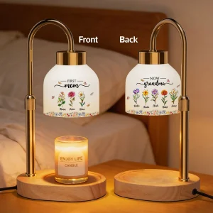First Mom Now Grandma Custom Birth Flower - Personalized Candle Warmer Lamp - Heartfelt Mother's Day Gift For Grandma, Mom, Wife