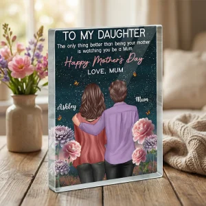 To My Daughter From Mum Birth Month Flower Beautiful Hill At Night - Personalised Acrylic Block Plaque - Gift For Mom