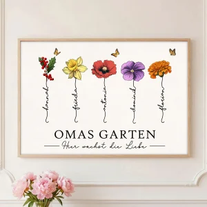 Omas Garten Mit Geburtsblumen – Personalisiertes Poster – Muttertagsgeschenk Für Oma