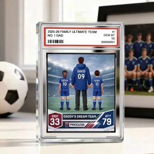 Our Match Of A Lifetime Trading Card - Personalised Acrylic Block Plaque - Uk Father's Day Gift For Football Dad