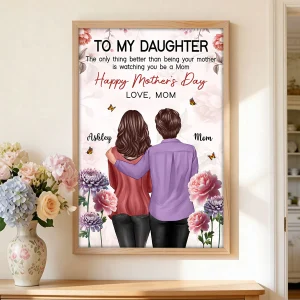 To My Daughter From Mom Birth Month Flower Floral Pink Tone - Personalized Poster - Mother's Day Gift