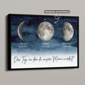 Sternennacht - Der Tag, An Dem Du Mama Wurdest - Personalisiertes Poster Mit Geburtsmondphase - Muttertagsgeschenk Für Mama
