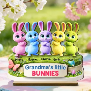 Grandma's Little Bunnies Cute Rabbits - Personalized 2-layered Wooden Plaque - Easter Decor Gift For Grandma, Mom
